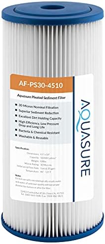 Aquasure Fortitude 30 Micron Pleated Sediment Whole House Water Filter - 10" x 4.5" by Aquasure