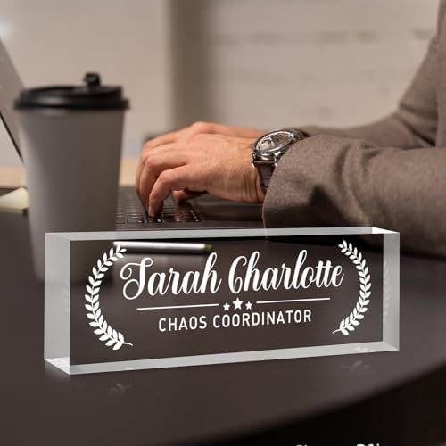 Custom Name Plate for Desk, Personalized Desk Name Plate on Clear Acrylic Glass, Appreciation Gifts for Teacher Employee Boss Coworkers Nurse, Office Desk Accessories for Women Men (Engraved Honor) - Image 3