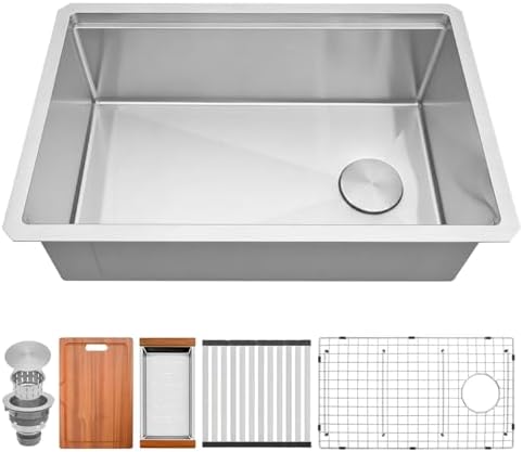 31" X 18" Undermount Kitchen Sink Offset Drain with Workstation by Lonsince