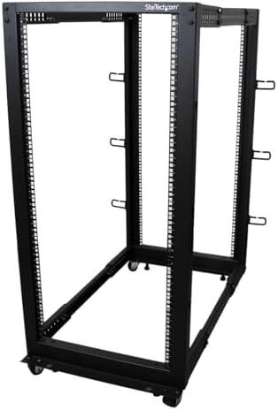 StarTech 25U 4-Post Open Frame Server Rack, 19in, 1200lb/544kg, Mobile - Image 3