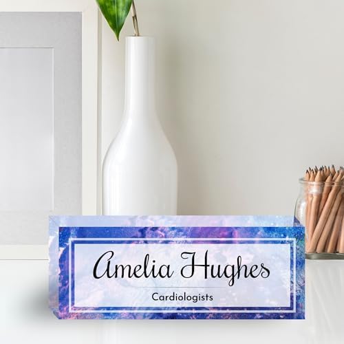 Customized Clear Acrylic Thick 8x3" Acrylic Black - Desk Name Plate Block with Personalized Logo - Professional Office Decor - Customized Acrylic Plate Gift for Teacher Co-workers (Indigo Dream) - Image 6