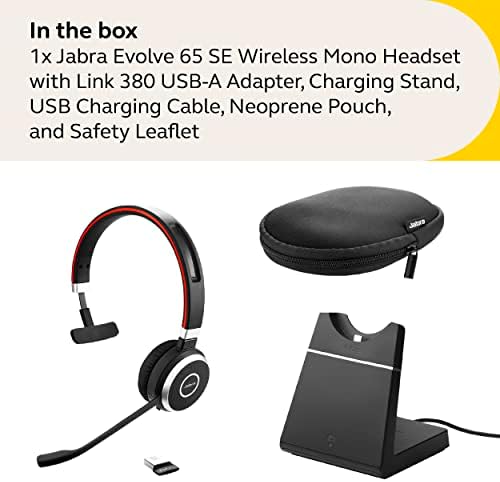 Jabra Evolve 65 SE Mono Wireless Headset - Bluetooth Headset with Noise-Cancelling Microphone, Long-Lasting Battery, and Charging Stand - MS Teams Certified, Works with All Other Platforms - Black - Image 6
