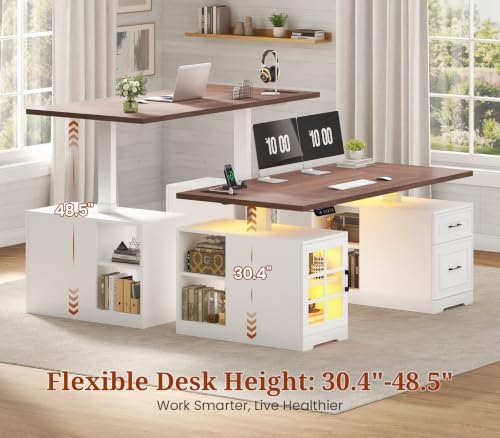 UPOSOJA 63" Farmhouse Electric Standing Desk with Drawers, Storage Shelves - Image 4