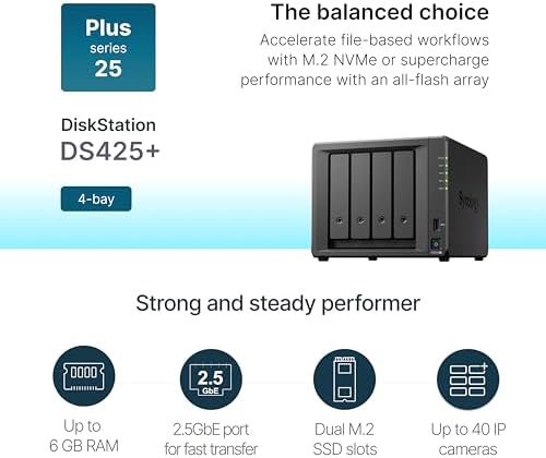 Synology DS425+ Private Cloud Media Server - Stream, Back Up & Share Files (4-Bay Diskless NAS) - Image 3