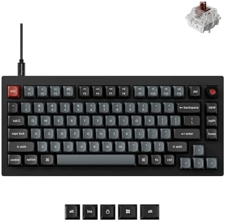 Keychron V1 8K Custom Mechanical Keyboard, 75% Wired Layout, Ultra-Low Latency 8000Hz, QMK Programmable, Hot-Swappable Brown Switches, RGB, for Gamers and Typists, Compatible with Mac/Windows/Linux by Keychron