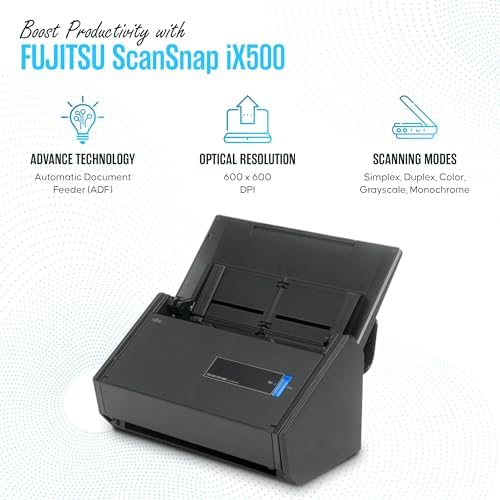 IX500 Fujitsu ScanSnap Duplex Document & Receipt Scanner, Mac/PC, USB 3.0 - Image 3