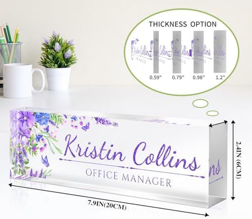 Custom Name Plate for Desk, Personalized Desk Name Plate on Clear Acrylic Glass, Appreciation Gifts for Teacher Employee Boss Coworkers Nurse, Office Desk Accessories for Women Men (Lavender) - Image 6