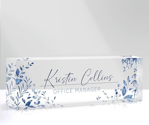 Custom Name Plate for Desk, Personalized Desk Name Plate on Clear Acrylic Glass, Appreciation Gifts for Teacher Employee Boss Coworkers Nurse, Office Desk Accessories for Women Men (Sky Blue) by DOCRAGI