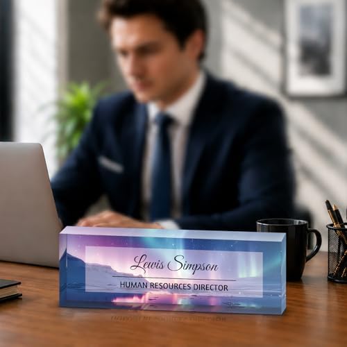 Custom Name Plate for Desk, Office Desk Double sided pattern Name Plate Personalized Office Desk Decor for Women and Men, Teacher Nurse Boss Employee Appreciation Gifts (Aurora, customization) by Unknown