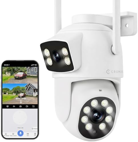WiFi Security Camera 4MP, Dual Lens View, Pan Tilt Fixed, Tracking by Cromorc