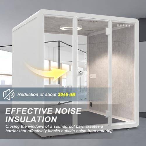White Office Pod Booth 86.61×82.67IN (White Simple Appearance Design)(Reduce Noise by 25-35 Decibels)(Silent Fresh Air System) Soundproof Booth with Lighting,Universal Wheel for Meeting - Image 3