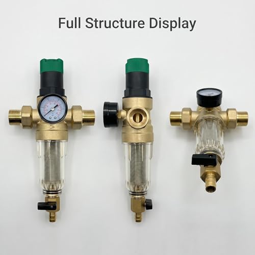 Whole House Spin Down Sediment Filter with Manual Pressure Regulator - Reusable 50 Micron SS Filter screen, BPA-Free Brass Body, Built-in- Gauge, 3/4"NPT（DN20）Ports, Easy Flush Pre-filter - Image 5