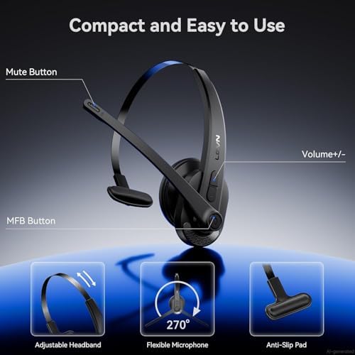 Wireless Headset with Mic for Work, Bluetooth Headset with AI Noise Cancelling Microphone, Wireless Headphones with Mic & Mute Button, USB Dongle for Work from Home/PC/Computer/Call Center/ Teams/Zoom - Image 5