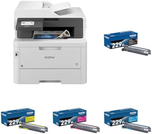 Brother MFCL3780CDW Printer and TN229XL Black and Colors (C, M, & Y) High Yield Toners by Brother
