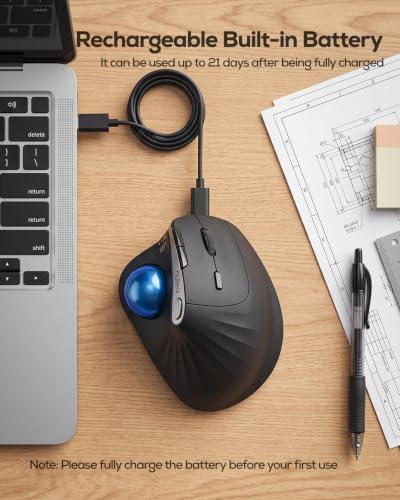 Nulea Wireless Trackball Mouse, 54° Vertical Ergonomic Thumb Control-Blue - Image 7