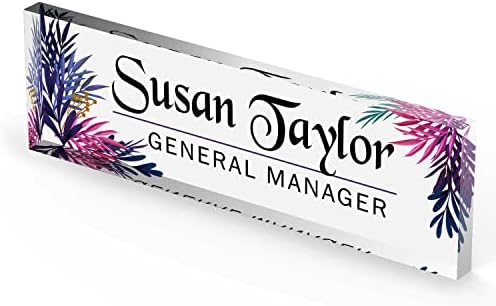Artblox Personalized Office Desk Name Plate and Business Card Holder | Clear Acrylic Glass with Teak Wood Stand | Leaf Design Customized with Your Name and Credentials Office Desk Decor - Image 4