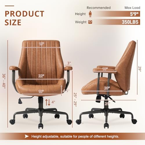 Ergonomic Home Office Chair Leather Desk Chairs with Adjustable Height - Image 2