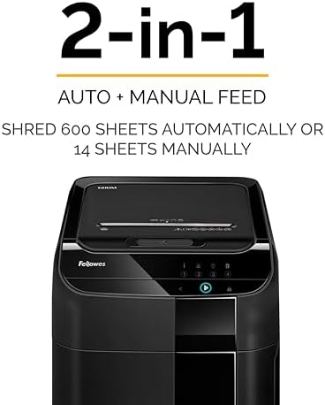 Fellowes AutoMax 600M 2-in-1 Heavy Duty Auto Feed Commercial Paper Shredder with Micro-Cut, Black - Image 2