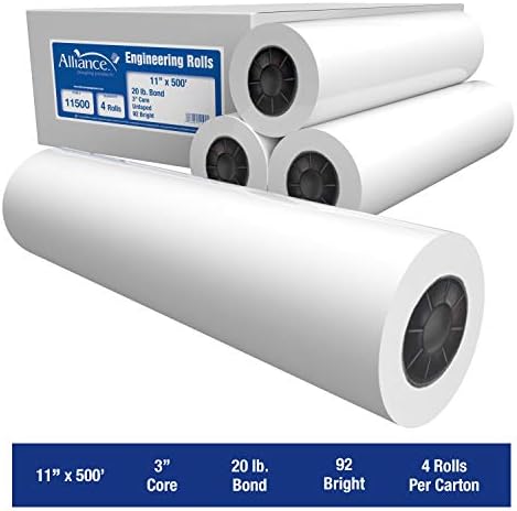 Alliance Wide Format Paper Rolls Bond Engineering (20lb | 4 Rolls, 11 In x 500 Ft | 3" Core) - Image 2