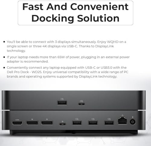 Dell Pro Dock WD25 USB-C Docking Station – 100W Power, Dual 4K Display Support, Includes Anyhdd HDMI, DisplayPort and C to C Cable, 3 Year Warranty - Image 5