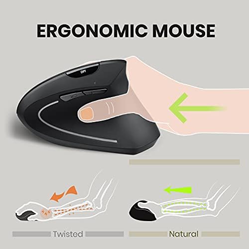 Perixx PERIMICE-713 Wireless Vertical Mouse - 6 Buttons Design - 3 Level DPI - Black - Right-Handed Design - Image 3