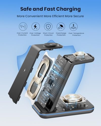 Wireless Charger Stand, CIYOYO 3 in 1 Fast Wireless Charging Station Dock for Apple Watch 11/9/8/7/6/SE/5/4/3/2, Airpods 3/2/Pro, iPhone 17/16/15/14/14 Plus/14 Pro Max/13/13 Pro/12/12 Pro/SE/X/XR/XS/8 - Image 4