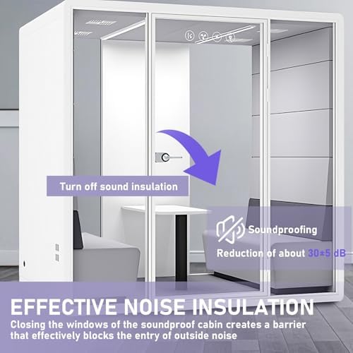 Office Sound Booth with Audio Privacy - Soundproof Proof Booth Includes Superimposed Interior Design,Sound Room Include Socket,Fans,Light for Study (Grey, 90IN) - Image 3