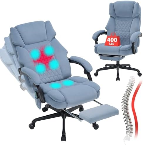 Massage Office Chair with Foot Rest 6 Points Vibration and Heat Home Office Desk Chairs for Heavy People 400lbs Reclining Managerial Chairs Ergonomic Executive Chair (Dustyblue) by BUYNOW
