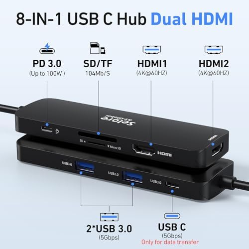 USB C Docking Station Dual HDMI Monitor, USB C to Dual HDMI Adapter with 2HDMI Ports, PD Charging, SD/TF, USB A&C 3.0 Ports, Laptop Docking Station for Dell XPS/HP/Lenovo/Surface/Yoga etc(Black) - Image 2