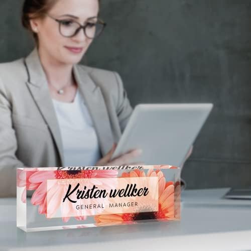 Personalized Office Name Plate for Desk, Custom Employee Appreciation Gifts, Acrylic Desk Name Plate Funny, Desk Decorations Gift, Acrylic Desk Ornaments (Style-Daisy) - Image 2