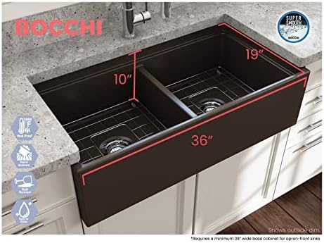 BOCCHI Contempo Workstation Apron Front Step Rim Fireclay 36 in. Double Bowl Kitchen Sink with Accessories in Matte Brown - Image 2