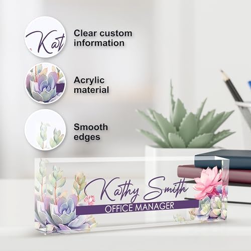 Personalized Name Plate for Desk, Custom Desk Name Plate, Acrylic Name Plate Office Desk Accessories, Personalized Office Gifts for Coworkers Teachers, Employee Appreciation Gifts (A-Blooming) - Image 3