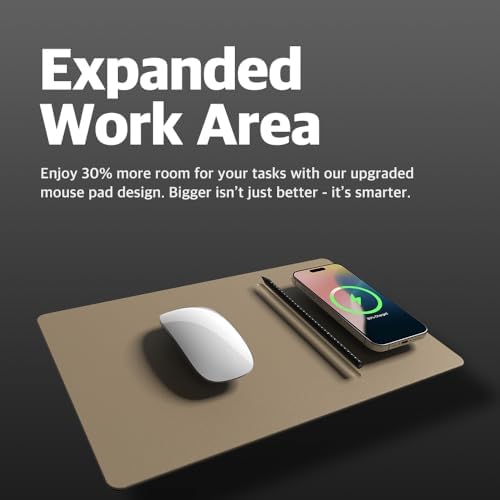 POUT H3 PRO Wireless Charging Mouse Pad – Qi-Enabled Fast Charger with Anti-Slip Base & Smooth Surface for Phones and Earbuds – Sleek Desk Accessory for Home & Office (Latte Cream) - Image 2