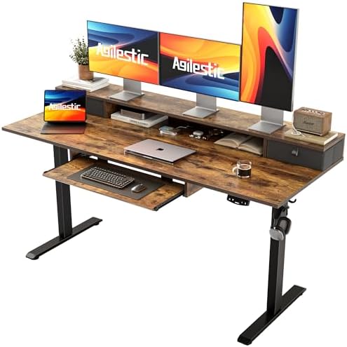 Agilestic 63 Inch Standing Desk with Drawers & Keyboard Tray, Rustic Brown by Agilestic