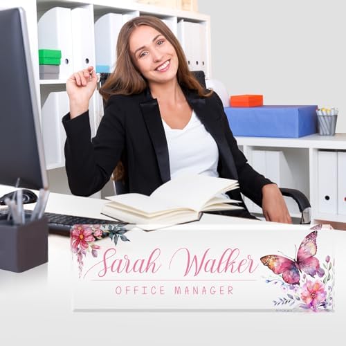 Custom Name Plate for Desk - Desk Name Plate Personalized - Acrylic Office Desk Accessories - Appreciation Gifts for Coworkers Employee Teacher Staff Boss - Office Decor for Women (Pink Butterfly A) - Image 3