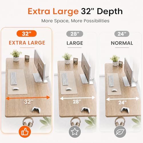 Grandder 47x32 Large Electric Standing Desk, Height Adjustable Computer Desk with 2 Memory Presets, 31.5" Deep Desktop Sit Stand Desk Home Office Desk Workstation Table with Hooks, Maple - Image 4