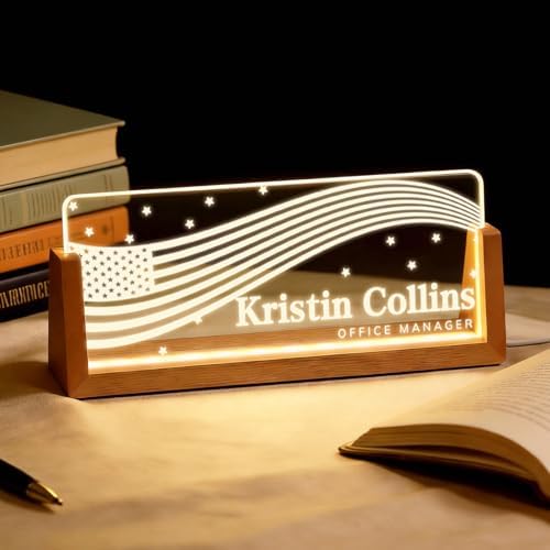 Personalized Light Up Acrylic Desk Name Plate - Custom Name Plate for Desk with Walnut Wood Base - Appreciation Office Gifts for Employees, Teacher, Social Worker (Stars) by Unknown