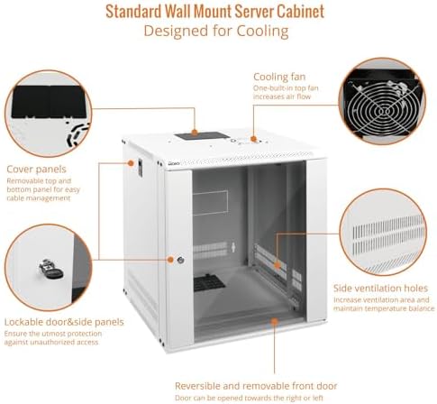 Tecmojo 12U Wall Mount Rack Network Cabinet for 19" IT Equipment,with Lockable Glass Door and Side Panels,Cooling Fan,17.7inch Depth,White - Image 3