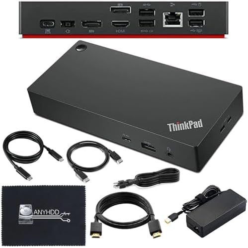 Lenovo 40AY0090US Dock Dual Monitor Bundle - Lenovo Docking Station USB C with 90W AC Adapter + 4K HDMI Cable + 4K DisplayPort Cable + USB-C Cable + Microfiber Cloth - Supports 4K Display (Renewed) by Amazon+Renewed
