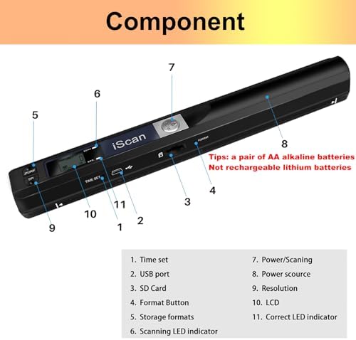 Portable Handheld Scanner Included 16G SD Card, Wand Scanner for A4 Documents Pictures Pages Texts Receipts Books Up to 900DPI, JPG/PDF Format Selection, Uploads Via USB Cable, No Driver - Image 3