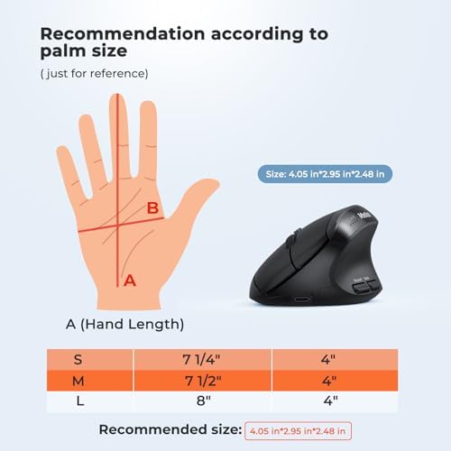 MEETION Ergonomic Vertical Mouse, Wireless Bluetooth Mouse, Black - Image 7