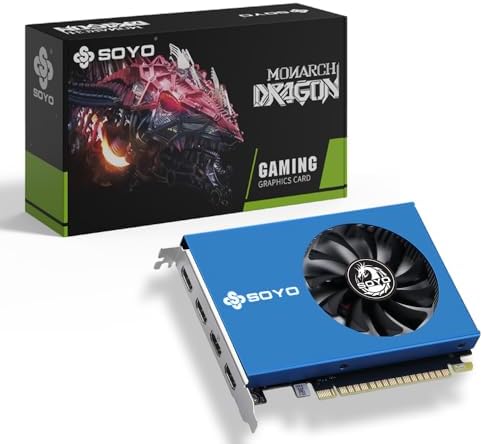 SOYO Geforce GT 730 Graphics Card, 4GB DDR3 64 Bit 4xHDMI 2.0B 4K Quad Monitors Multiple Displays, PCI-E x8 2.0 Single Fan Cooling GPU for Video Wall, Stock Trading & Monitoring (Blue) by SOYOOffcial