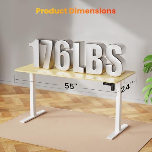 WALKINGDESK 55x24 Inches Height Adjustable Electric Standing Desk with 2 Hooks for Home Office, Ergonomic Sit Stand up Desk with Splice Board, Oak - Image 3