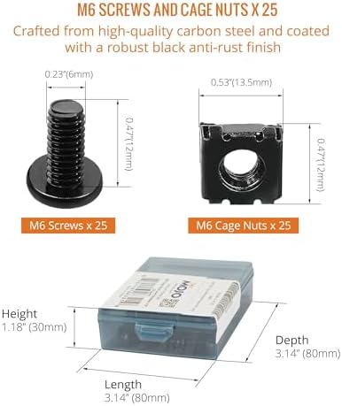 Tecmojo Rack Mount Screws 25 Pack - M6 Cage Nuts and M6 Screws, for Network Racks, Enclosures and Server Cabinets, Square Hole Installation - Image 2