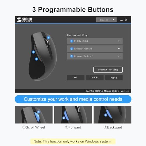 SANWA Wired Ergonomic Vertical Mouse, Silent Click & Remap with Software - Image 4
