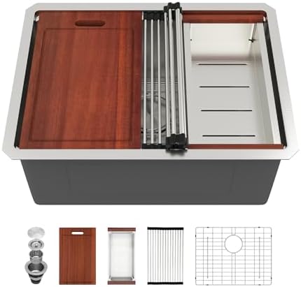Sarlai 25 Inch Kitchen Sink Undermount 25"x19" Workstation Stainless Steel by Sarlai