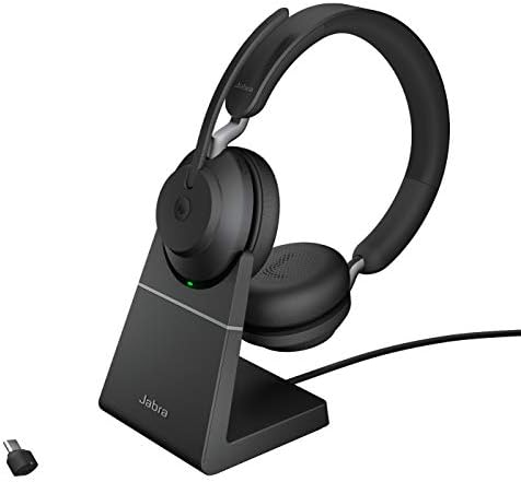 Jabra Evolve2 65 Bluetooth Wireless Headset with Mic for Calls and Music, Dual-Ear Headphones with USB-C Adapter and Charging Stand, Up to 37 Hours Battery, Works with Microsoft Teams, Black by Jabra