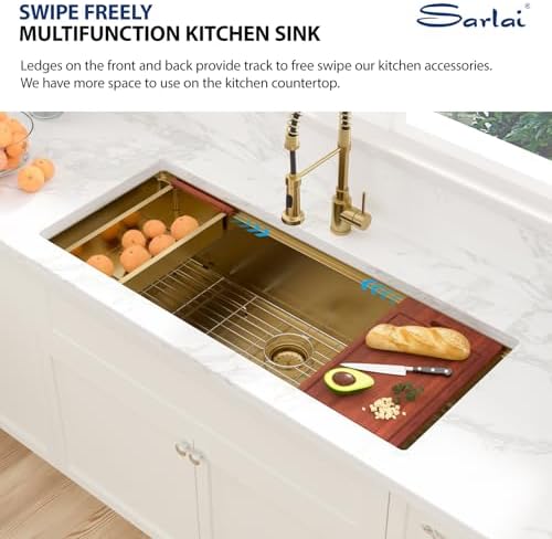 Sarlai 45 Gold Undermount Kitchen Sink 45x19 Inch Workstation Large Sinks - Image 4