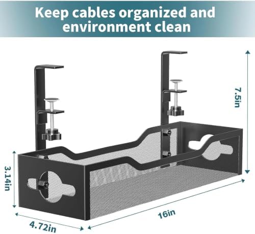 Under Desk Cable Management Tray Black, Litwaro Cable Management Under Desk No Drill, Cable Organizer with Clamp for Wire Management, Cord Organizer No Damage to Desk for Office, Home - Image 6