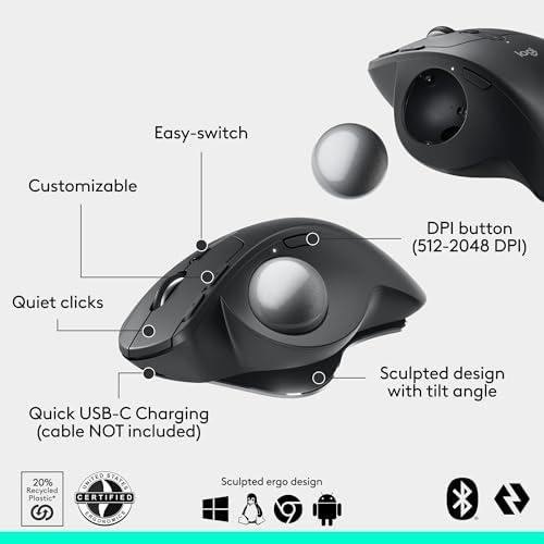 Logitech MX Ergo S Advanced Wireless Trackball Mouse USB C - Graphite - Image 6
